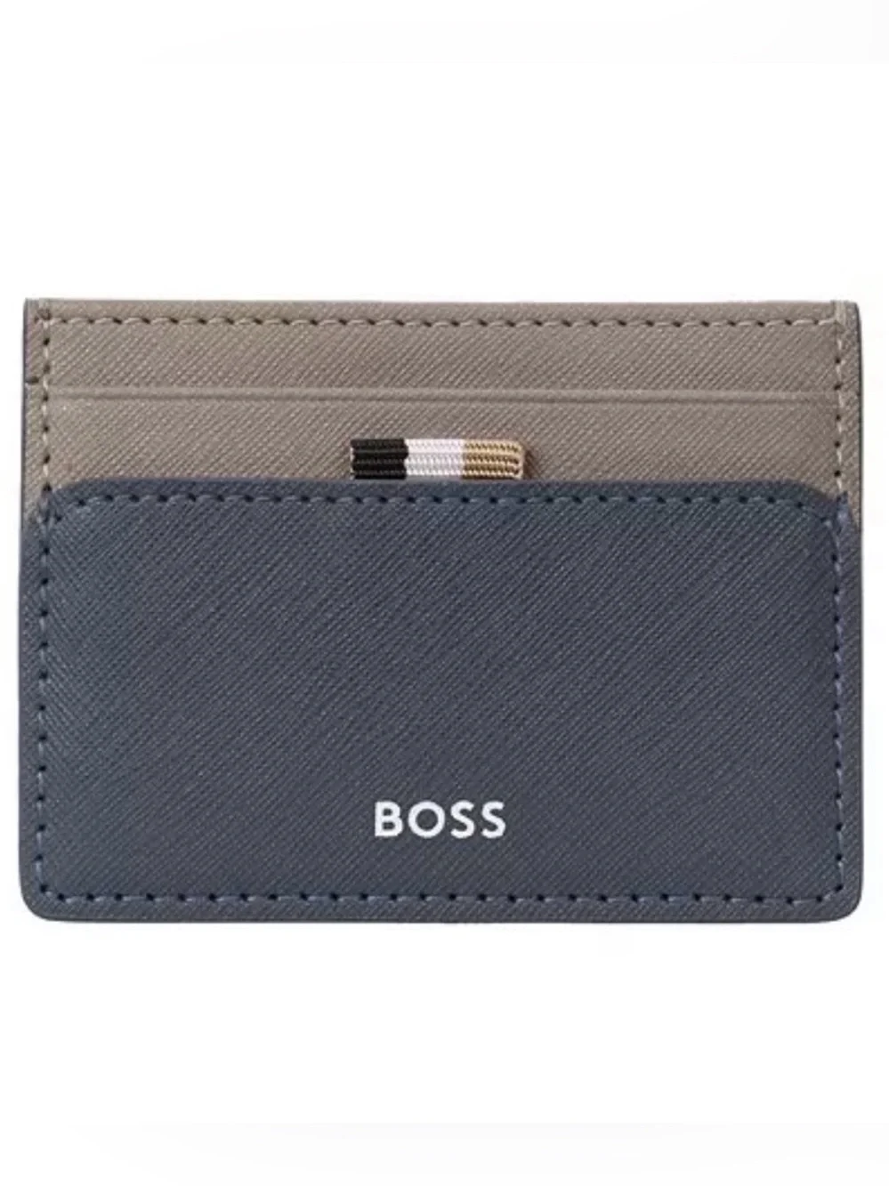 NEW Men’s Boss Zair Navy Tan Textured Card Case Wallet
